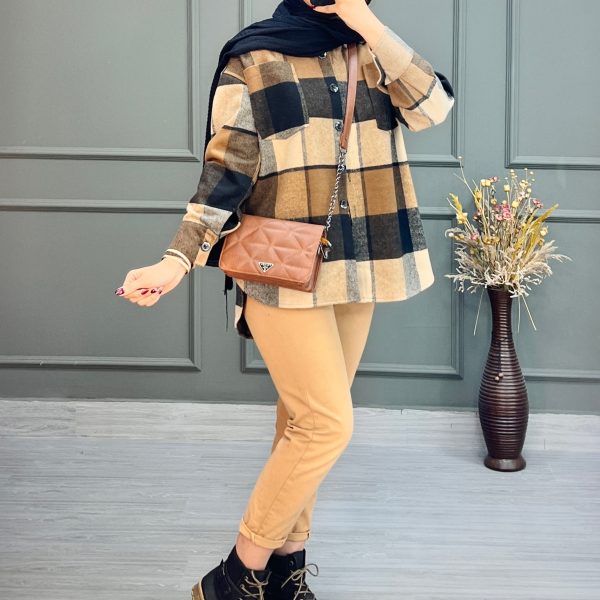 چهارخونه پشمی کرم کد ۱۲۸۴۴